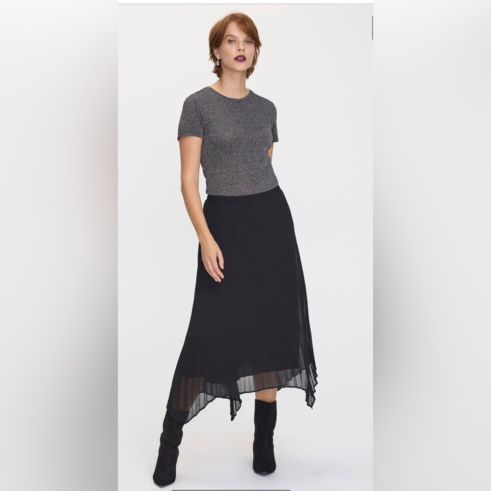 Reitman’s Pleated Chiffon Midi Skirt with Asymmetric Hem